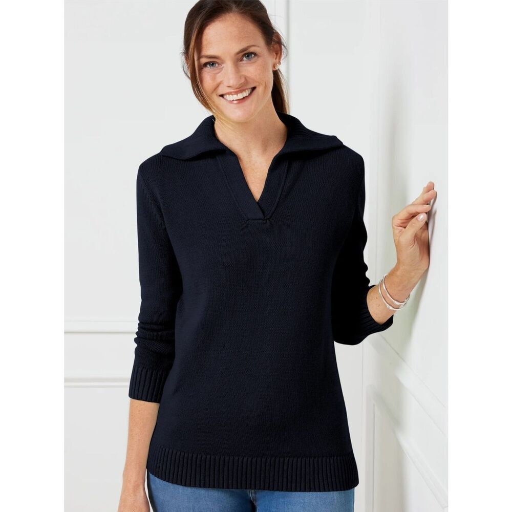 Talbots BRUSHED COTTON JOHNNY COLLAR PULLOVER Sweater S